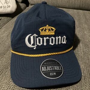 Corona Men’s Hat Cap Snapback Blue Rip Stop Big Logo Spell Out Navy Gold Rope